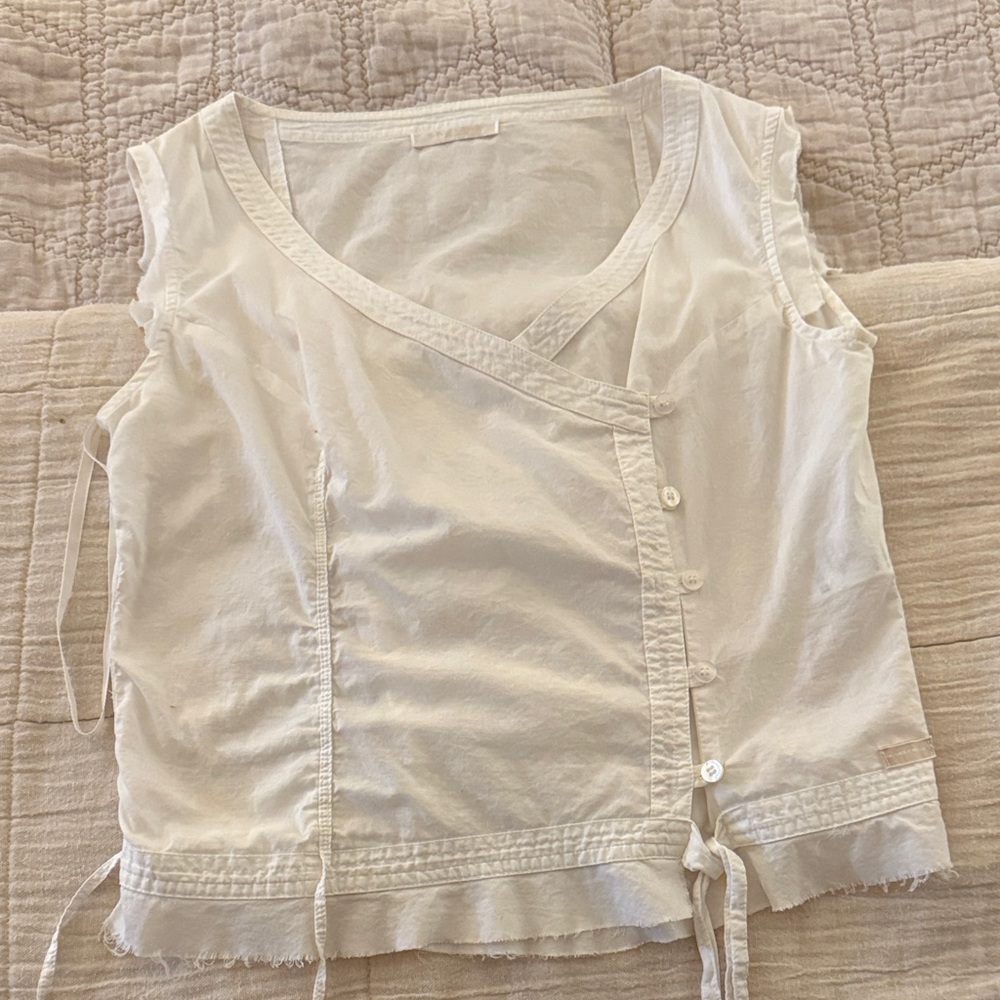 White Sleeveless Wrap Top